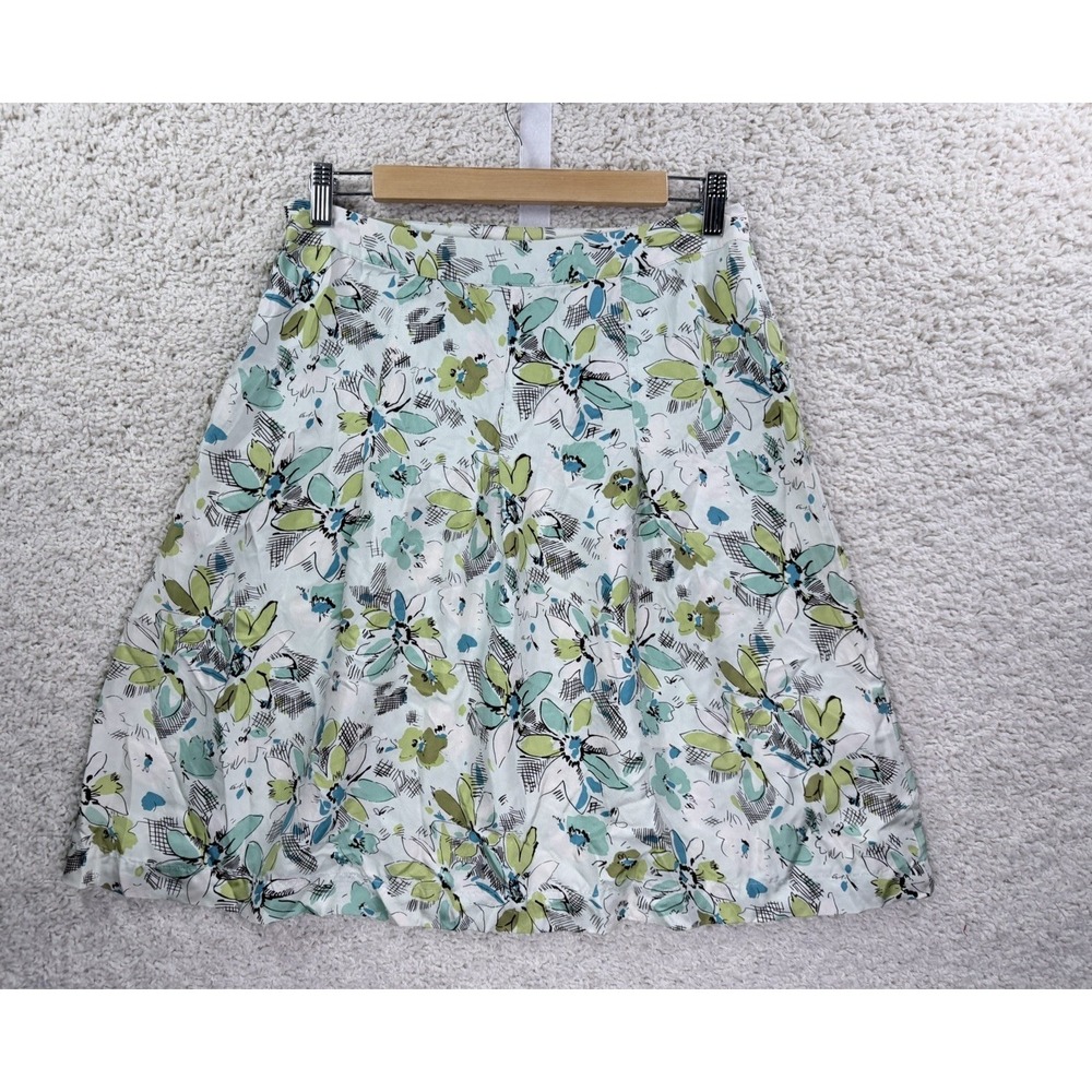 Merona Floral Skirt Womens 6 Green Blue Silk Excellent Fairycore A-Line Pleated - Picture 7 of 12